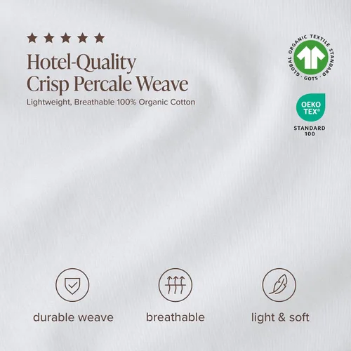 Vista 5 de Bare Home Juego de sábanas y fundas de almohada de 100 % algodón orgánico para cama individual, tejido percal vigoroso, ligero y transpirable
