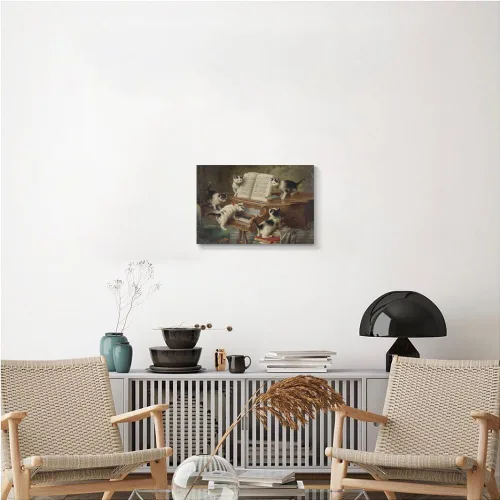 Vista 6 de Lienzo decorativo para pared, diseño de gatos divertidos, impresión de animales de granja, pintura de recital de gatitos, obra de arte enmarcada