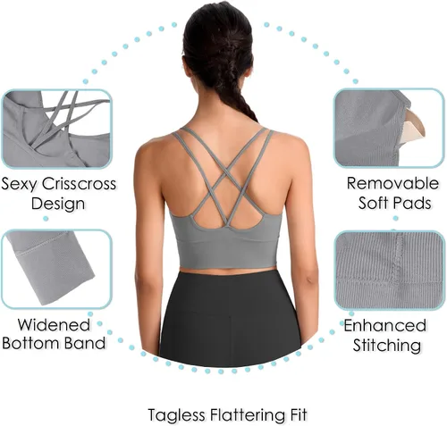 Vista 4 de Evercute Cross Back Sport Bras Padded Strappy Criss Cross Cropped Bras for Yoga Workout Fitness Low Impact