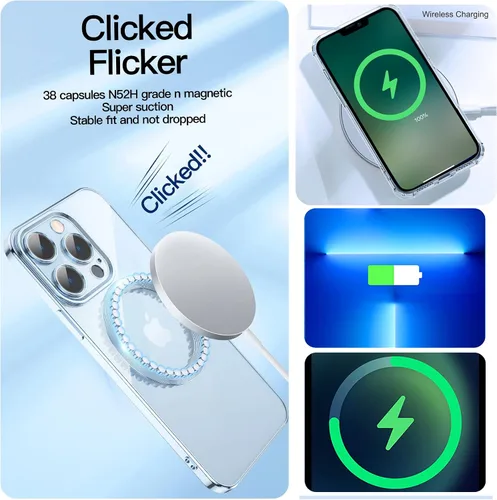 Vista 3 de Compatible con iPhone 11 Pro Max Funda magnética con purpurina, bonita funda transparente chapada de lujo, compatible con MagSafe para mujeres