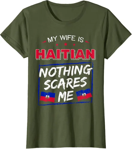 Vista 92 de My Wife Is Haitian Republic of Haiti Heritage Roots - Camiseta con bandera, Negro, S