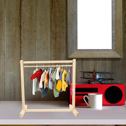 Vista 5 de ARTIBETTER Perchero de ropa para muñecas, mini perchero, decoración de modelo en miniatura, accesorios de muebles de muñeca de madera