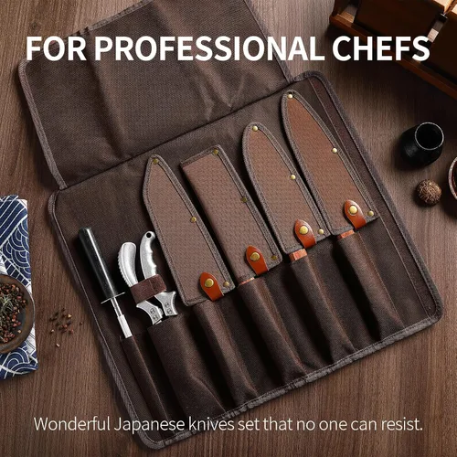 Vista 6 de Juego de cuchillos de Japón, juego de cuchillos Nakiri Santoku de acero de alto carbono de Japón, cuchillo de carnicero forjado a mano