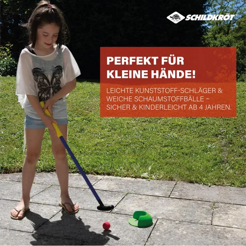 Vista 2 de Schildkröt-Funsports Mini golf, para niños, para interiores y exteriores, juego completo con 2 clubes, 1 agujero de pie y 2 pelotas, para 2