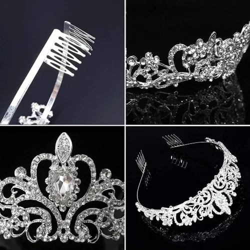 Vista 7 de COCIDE Silver Jewelry Set for Women Crystal Tiara and Necklace Kit for Girls Rhinestone Crown Earrings Neck Accessories for Bride Wedding Birthday