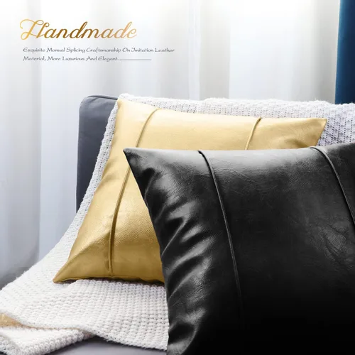 Vista 4 de BRAWARM Funda de almohada de piel sintética de 16 x 16 pulgadas, color Negro