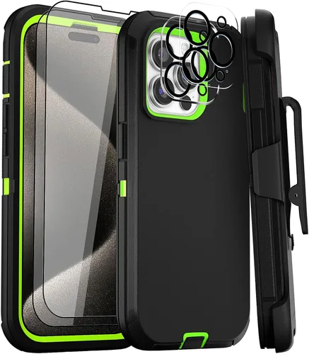 Vista 27 de Funda para iPhone 14 Pro Max de 6.7 pulgadas con clip para cinturón con 2 protectores de pantalla, 2 protectores de lente de cámara, cubierta