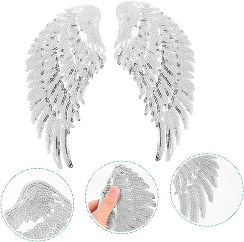 Vista 9 de Sequin Angel Wings Patch Set Silver Embroidered Iron-on Appliques for DIY Sewing Clothes Decoration Craft Accessories