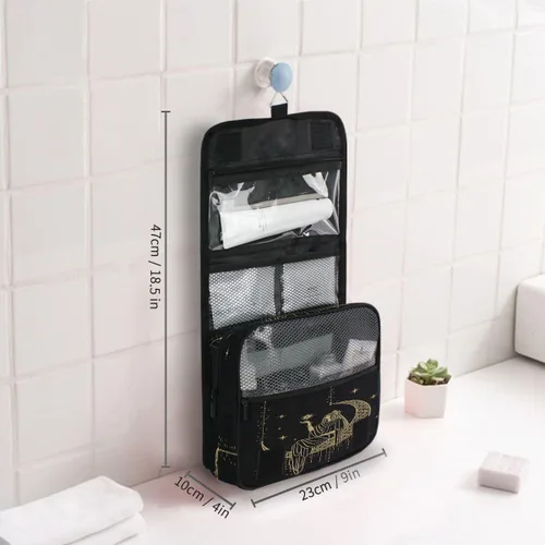 Vista 6 de Neceser colgante portátil cosmético maquillaje sacro noche niña en luna organizador de viaje para hombres y mujeres con gancho resistente, Patrón 1