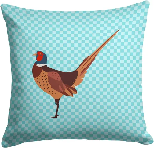 Vista 437 de Caroline's Treasures BB8163PW1414 Beltsville - Almohada decorativa de tela a cuadros pequeños, color blanco, pavo y gallina azul, lavable a máquina
