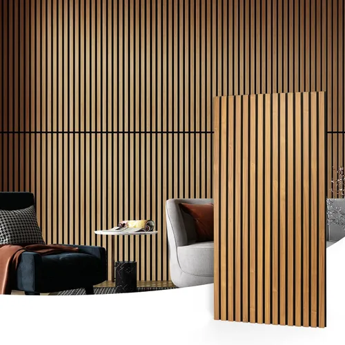 Vista 15 de Art3d 2 paneles acústicos de listones de madera para pared y techo, panel de absorción de sonido acanalado 3D con acabado de madera, roble