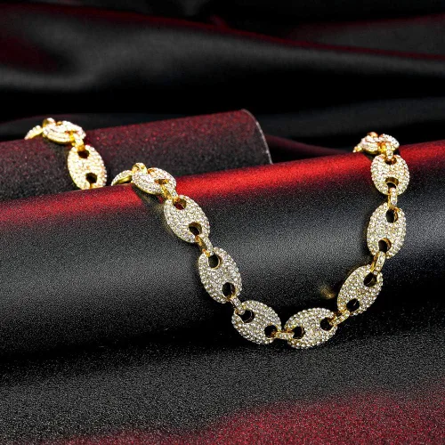 Vista 3 de FW Jewelry Cadenas de eslabones cubanos Gold Mariner para hombre, collares cubanos de grano de café, cadenas cubanas de hip hop de 16 a 30 pulgadas