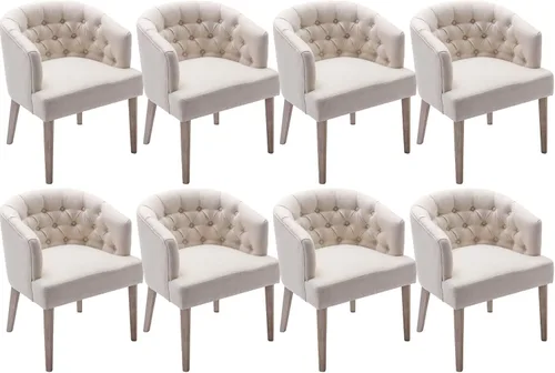 Vista 15 de DUOMAY Juego de 2 sillas de comedor modernas copetudas, silla auxiliar tapizada de lino, cómoda silla de barril con patas de madera para el hogar