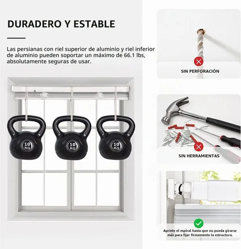 Vista 4 de LazBlinds Mini persianas de aluminio de 1" sin herramientas, sin necesidad de taladro, persianas sin cables para ventanas, persianas horizontales