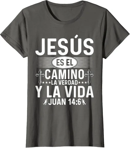 Vista 6 de Camisetas Cristianas en español Versículos Biblia Juan 14:6 Camiseta, Negro, S