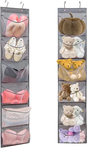 Vista 6 de Paquete de 2 Organizador de Zapatos Colgante para Puerta Estantes Colgantes para Armario Almacenamiento de Ropa Soporte para Animales de Peluche
