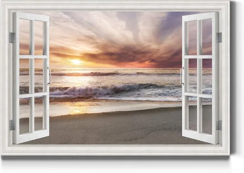 Vista 29 de Renditions Gallery Lienzo decorativo para pared, vista de barco viejo atracado en la playa de arena blanca, obra de arte para colgar en la pared