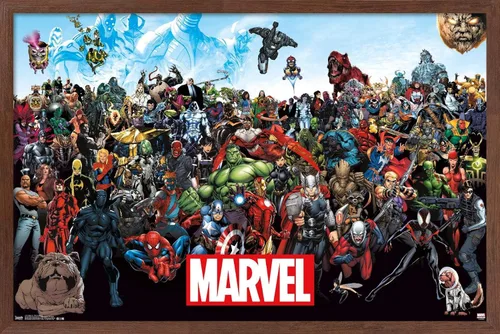 Vista 8 de Marvel Comics The Marvel Lineup - Póster de pared, 22.4 pulgadas de largo x 14.7 pulgadas de ancho, versión enmarcada de madera de granero