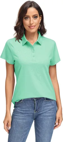 Vista 2 de MAGCOMSEN Polo para mujer UPF 50+, protección solar, 4 botones, casual, trabajo, secado rápido, manga corta, cuello de golf