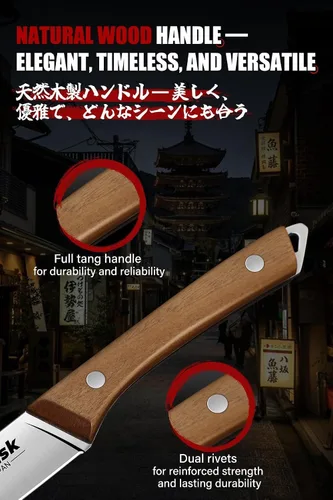 Vista 7 de Juego de cuchillos para carne Huusk de 6 con organizador de cajones - Juego de 4.5 pulgadas de cuchillos para carne japoneses serrados con bloque
