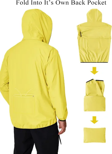 Vista 3 de COOFANDY Chaqueta impermeable para hombre, ligera, impermeable, con capucha, para viajes, senderismo, golf, rompevientos