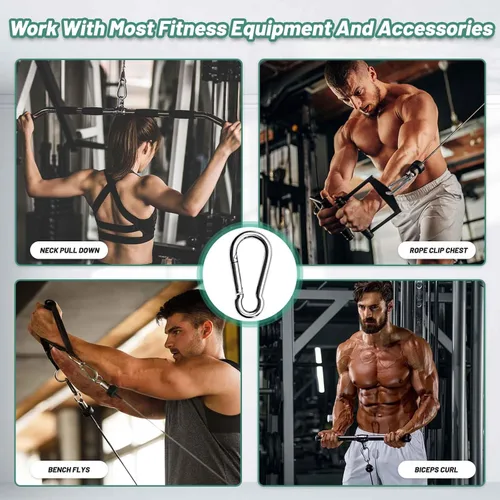 Vista 5 de Pixel Panda Accesorios de fitness, 3.1 pulgadas de carga de mosquetón de 800 libras, paquete de 4 y 2 accesorios de cable de mango D