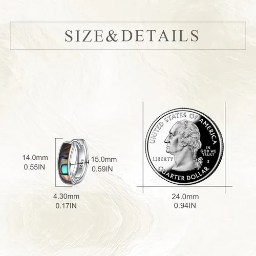 Vista 5 de Aretes de aro celta de concha de abulón, turquesa, ópalo, negroblanco, plata de ley, para mujer (abulón 2)