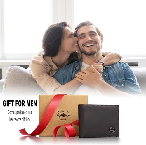 Vista 5 de Stealth Mode Cartera plegable de cuero para hombre con ventana de identificación y bloqueo RFID