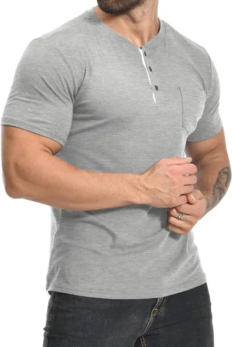 Vista 3 de MLANM Camisas Henley de manga corta con botones de algodón para hombre