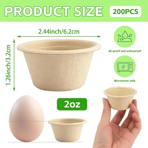 Vista 2 de 200 Piezas Cuencos Biodegradables de Caña de Azúcar Natural de 2 oz, Cuencos de Papel Desechables Cuencos para Sopa Compostables para Ensalada, Sopa