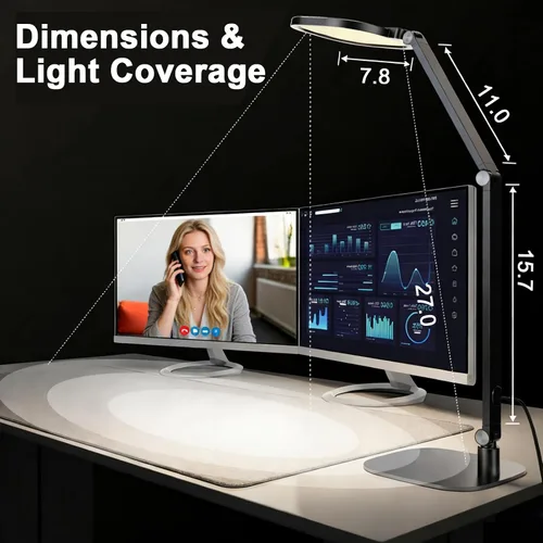 Vista 9 de NS Lámpara de escritorio LED profesional con control remoto, luz regulable CRI95+, 3000K – 6000K CCT ajustable, ángulo flexible, abrazadera