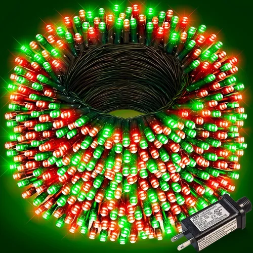 Vista 27 de Juego de 2, luces de Navidad, 200 pies, 600 LED, exterior/interior, guirnalda luces, 8 modos, impermeables, cable verde, parpadeantes, árbol, patio