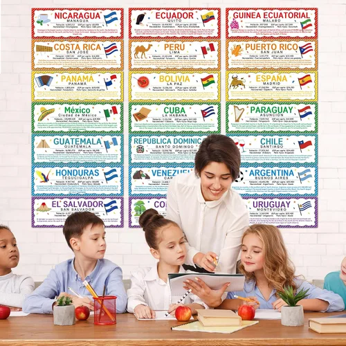 Vista 5 de 21 carteles de países en español, banderas, decoraciones para aulas, países latinoamericanos (nuevo) España, Puerto Rico y Guinea Ecuatorial