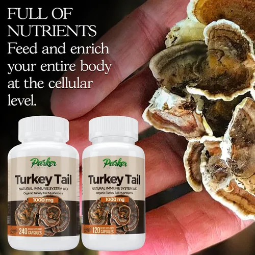 Vista 2 de Parker Naturals Cápsulas de hongos de cola de pavo - Suplemento orgánico de hongos para apoyo a la salud del sistema inmunológico - 1000 mg