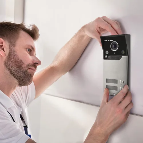 Vista 5 de Sistema de intercomunicador con vídeo con cable, timbre de puerta de vídeo de 17,78 cm con visión nocturna IR, soporte de desbloqueo remoto