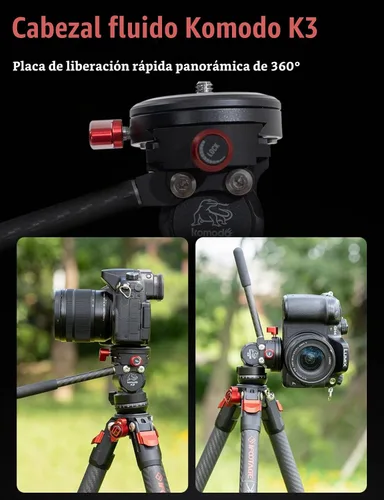 Vista 3 de IFOOTAGE Gazelle TA3B+Komodo K3 trípode de aluminio para cámara con cabezal fluido, trípode de viaje portátil, para fotografía profesional, creación
