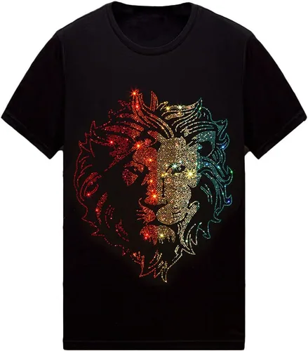 Vista 32 de HZCX FASHION Camiseta con strass brillante para Hombres y Mujeres, manga corta, con pedrería, para festivales de rock, con gemas, de algodón