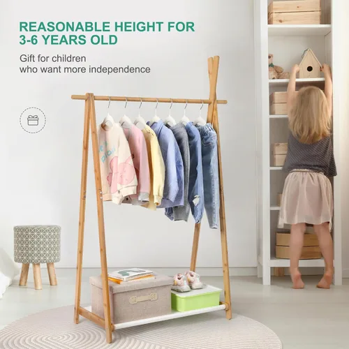Vista 3 de Jotsport Estante plegable de bambú para niños, con almacenamiento Farbico, pequeño armario abierto para sala de juegos, guardería, baby shower