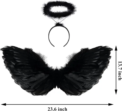 Vista 5 de Doxrmuru Vestido de ángel caído para niñas para disfraz de Halloween con alas negras