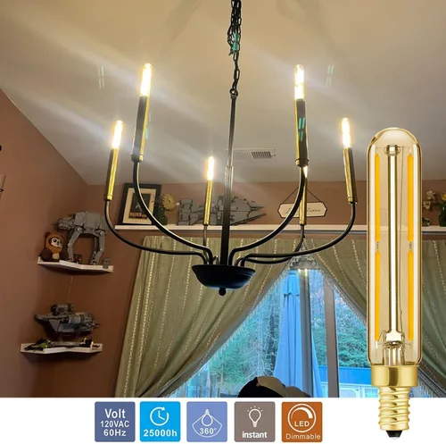 Vista 4 de Leools Bombilla LED regulable de 4 W, igual a 2500 K, ámbar blanco cálido T6 E12, bombilla de 40 vatios para candelabros, ventilador de techo