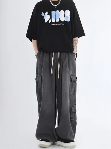 Vista 7 de Grunge Pantalones holgados Y2K Emo Alt Cargo Pant Fairycore Demin Cloting Estético Jogger Pantalones deportivos Hiphop Tripp Streetwear