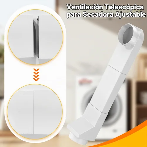 Vista 4 de Ventilación mejorada de periscopio UD48S para secadora, conducto de ventilación plano de acero inoxidable ajustable de 17.7-29.5 pulgadas, kit