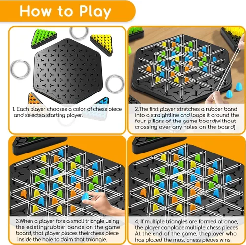 Vista 4 de Juego de estrategia de cadena triangular, juegos de rompecabezas de ajedrez geométrico, juego de ajedrez de cadena triangular con banda de goma