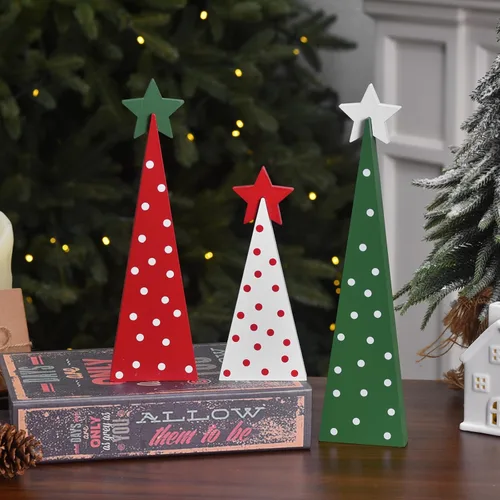 Vista 6 de GHOSTMAGIC 3 piezas de árboles de Navidad de madera, decoración de mesa, letreros rústicos de mesa de árbol de Navidad de doble cara, centros