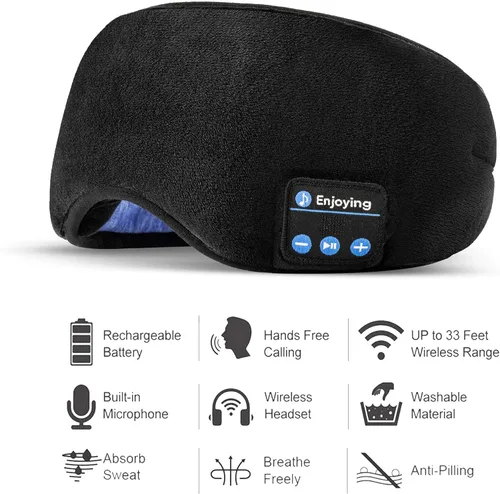Vista 2 de Voerou Sleep Headphones 5.2 - Máscara de dormir Bluetooth con música y altavoces ultrafinos, perfectos para dormir, viajar en avión, meditación