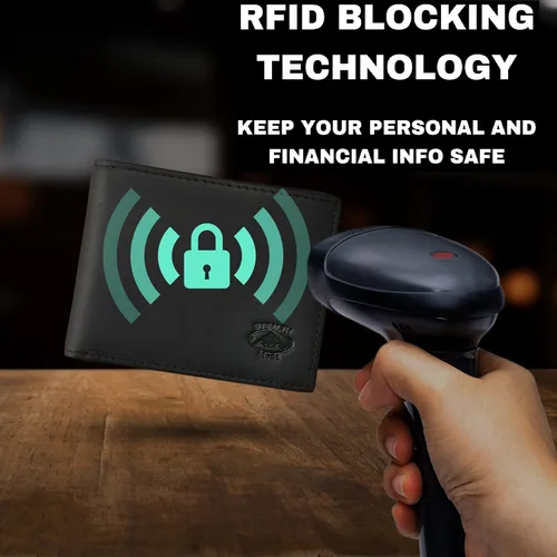 Vista 4 de Stealth Mode Cartera plegable de cuero para hombre con ventana de identificación y bloqueo RFID