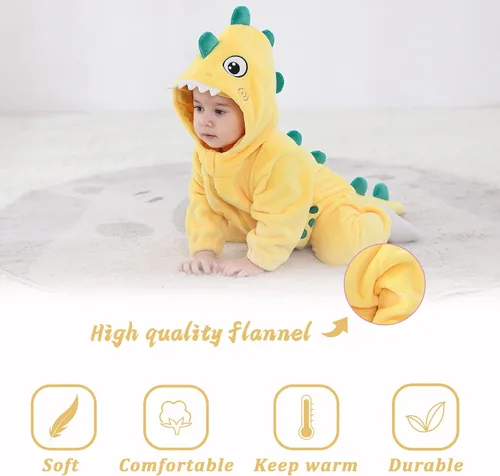 Vista 4 de TONWHAR Disfraz de Halloween para bebés y niños pequeños, traje de nieve para niños (3.5-4.5 añosaltura 41-46 pulgadas, dinosaurio amarillo)
