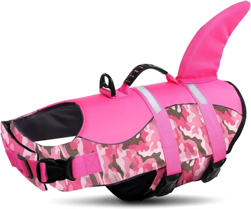 Vista 37 de Queenmore Chaleco Salvavidas para Perros Tiburón, Chaleco de Natación de Alta Flotabilidad, Chalecos Salvavidas para Perros Ajustables y Fáciles
