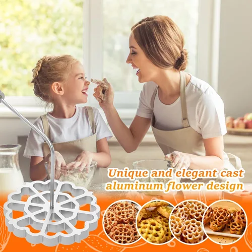 Vista 7 de Molde para bunuelos con mango de madera, molde de aluminio para hacer galletas, rosetón desmontable, herramienta de bunuelos para galletas, molde 2