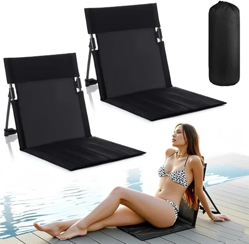 Vista 7 de 1 paquete de sillas plegables junto a la piscina, sillas abatibles portátiles para el borde de la piscina, playa, campamento, picnic, césped, Negro